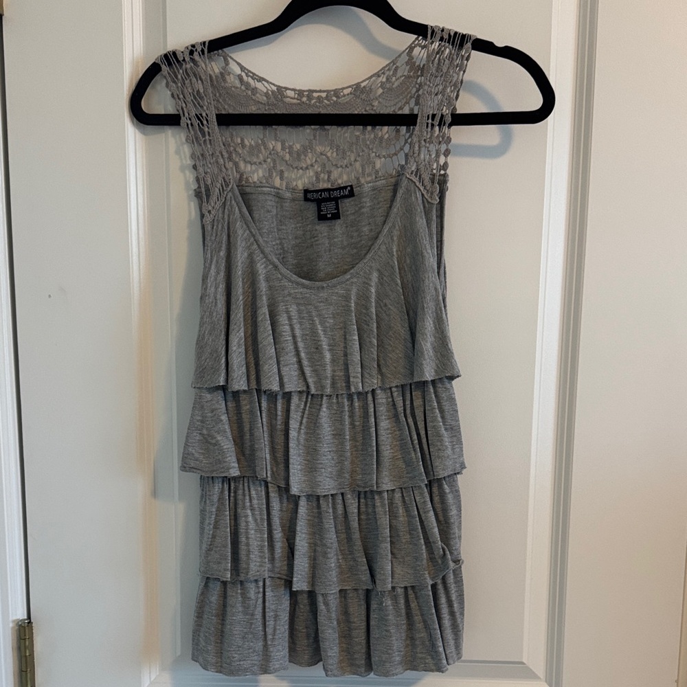 American Dream Gray Ruffled Tank